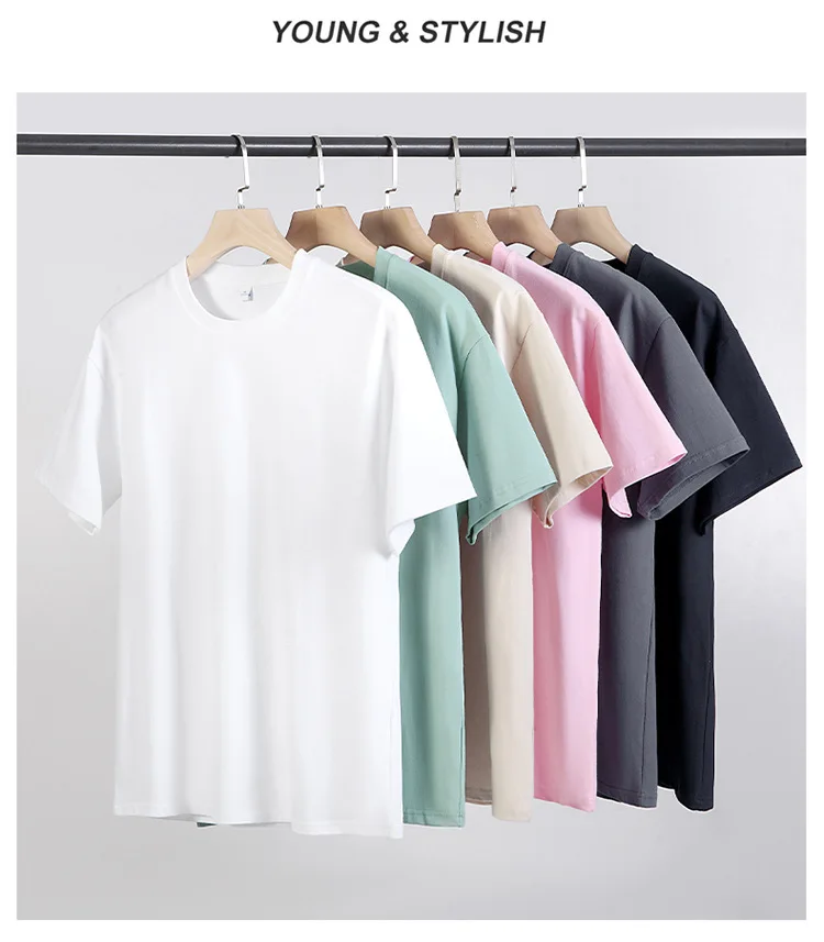 Herren T-Shirts 2025 Sommer Übergroße Baumwoll-T-Shirts Lässige Hochwertige Kurzarm-Shirts Herren Basic Einfarbige Sport-Oberteile – Detail 2