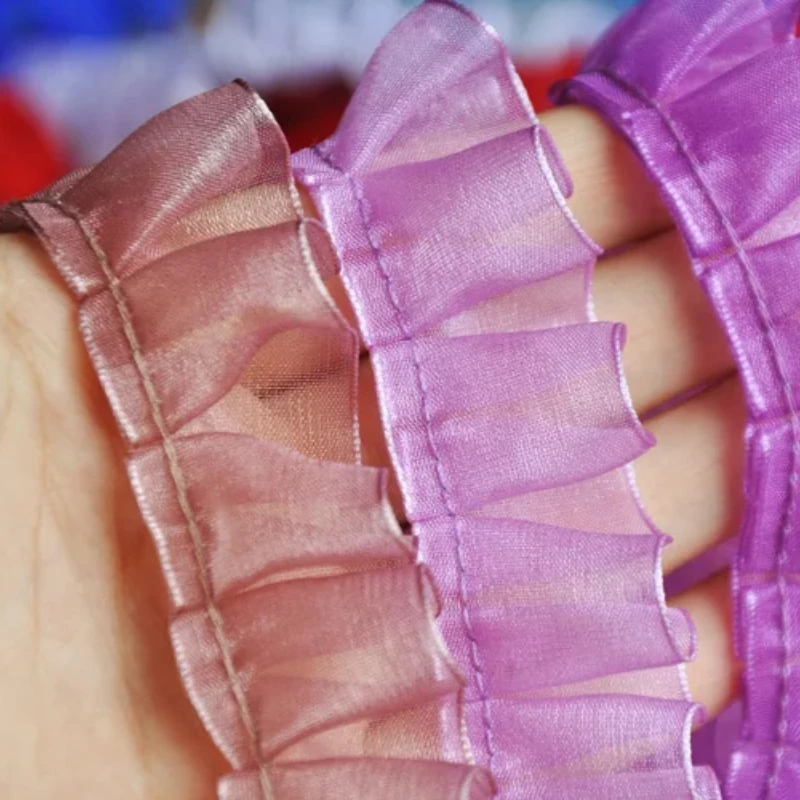 2.5 センチメートルワイドカラープリーツメッシュ生地細かいレースリボン DIY スカート靴バッグ縫製アクセサリー人形服の装飾