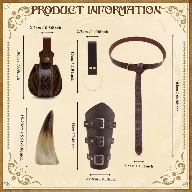 31BF إكسسوارات أزياء الفايكنج في عصر النهضة، دعامات حزام جلد القراصنة في العصور الوسطى