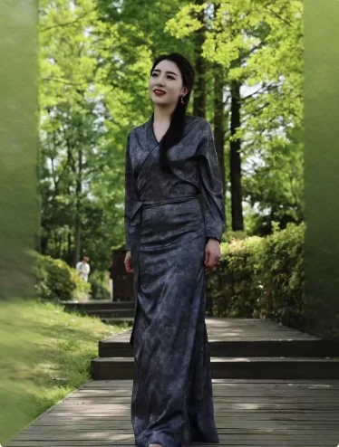 Chińska Letnia Cienka Sukienka Xizang Sukienka Damska Retro Sukienka Bola