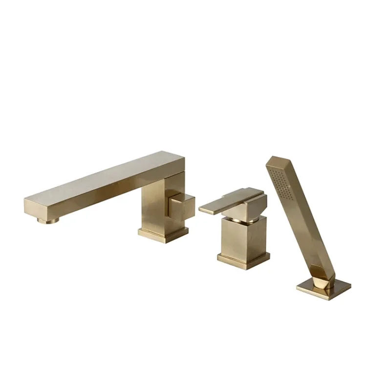 Bathroom Accessories, Extended Spout, All Copper Bathtub, Rotatable Showerhead Set, Golden Faucet