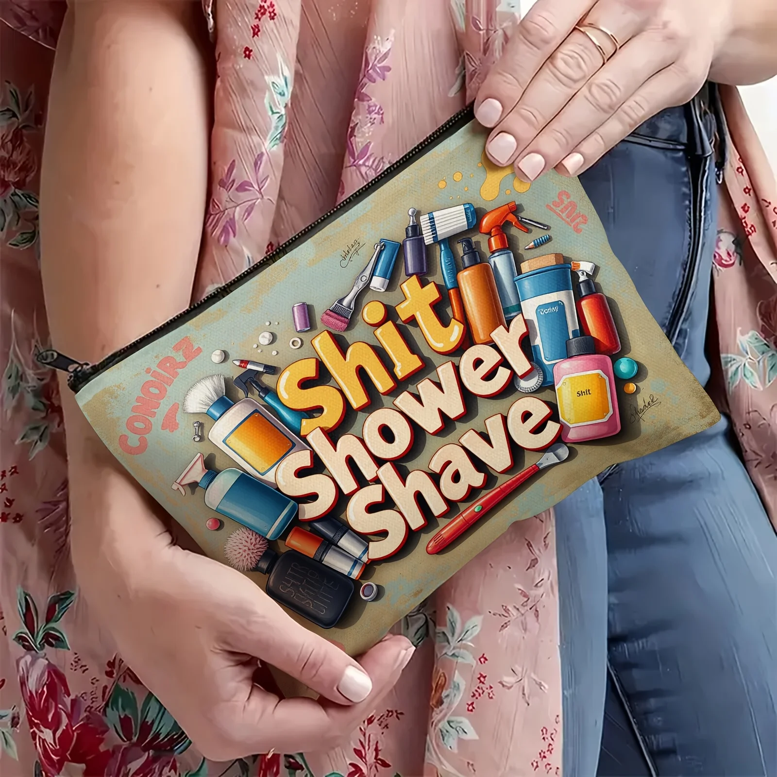 Men's Shaving Set Polyester Zipper Cosmetic Bag - Fashionable and Colorful Pattern of Men's Shaving Supplies Design
