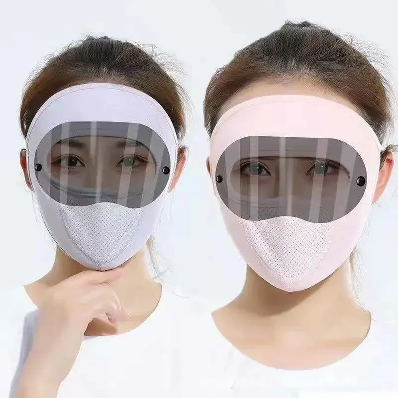 Full Face Cover Washable Unisex Breathable Double Goggles Sunscreen Mask Ice Silk Thin Section