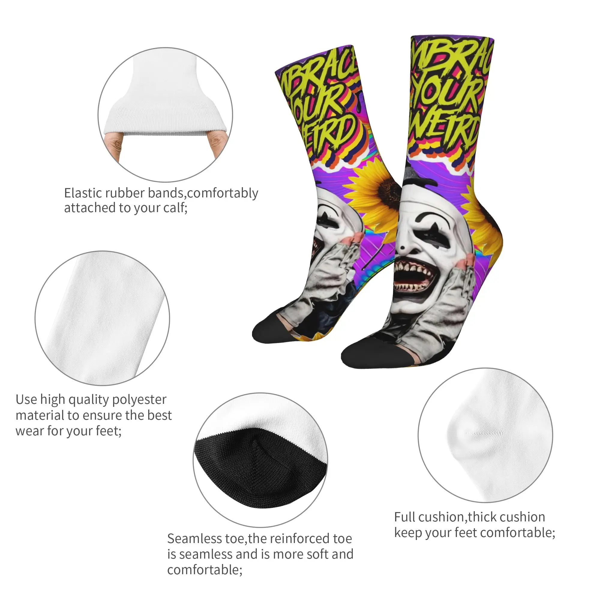 Crazy Design Terrifier Soccer Socks Horror Movie Polyester Crew Socks for Women Men Breathable