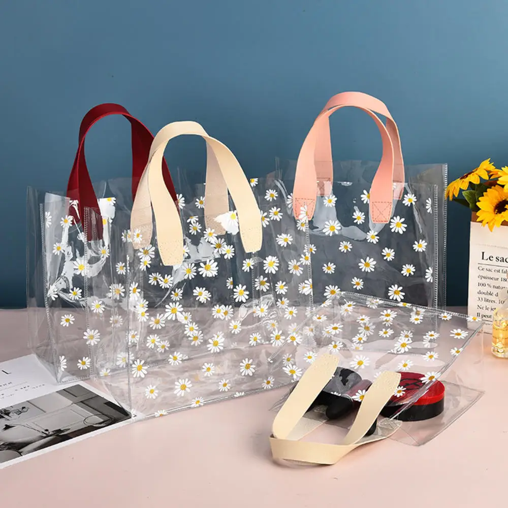 Small Fresh Transparent Wedding Candy PVC Handbag Small Daisy Shopping Wedding Gift Bag Birthday Gift Bag Large Capacity Handbag