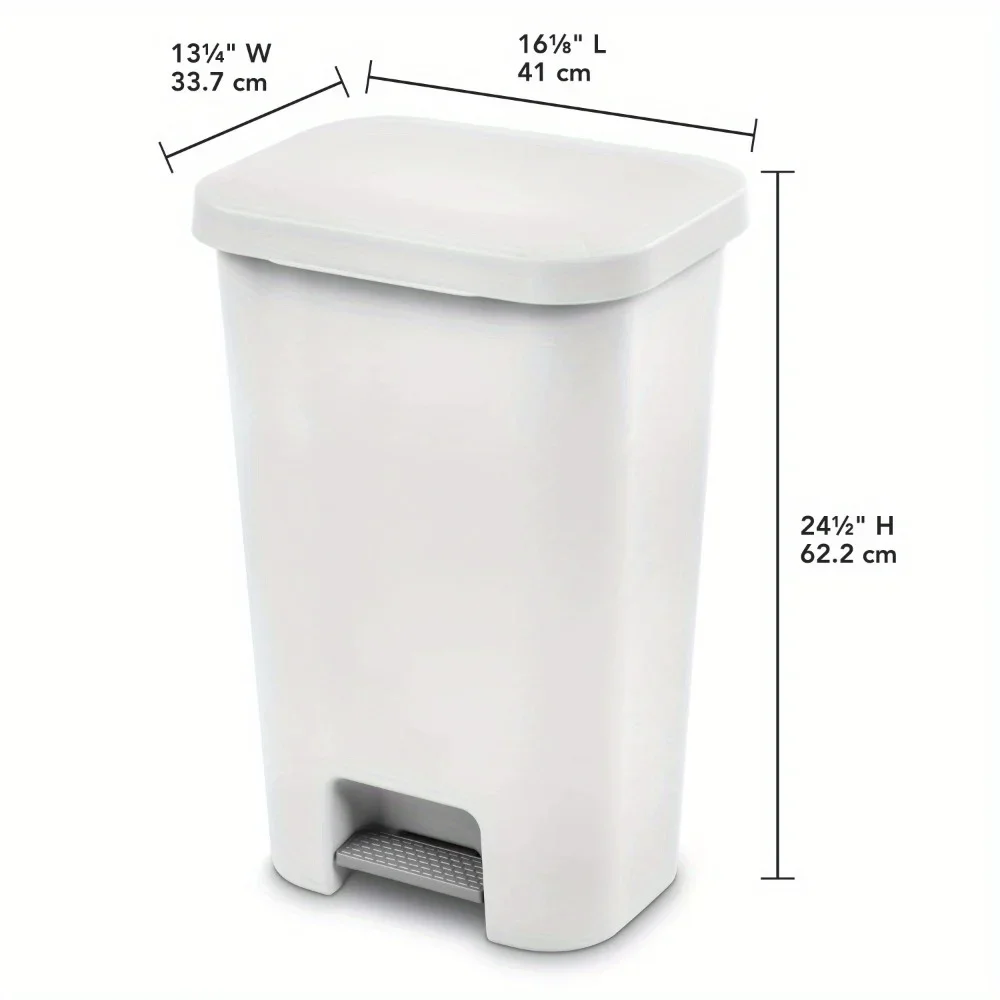 11.9 Gallon Large Capacity Modern Plastic Waste Basket - Foot Pedal Operated, Wide Opening, Easy to Clean and Access