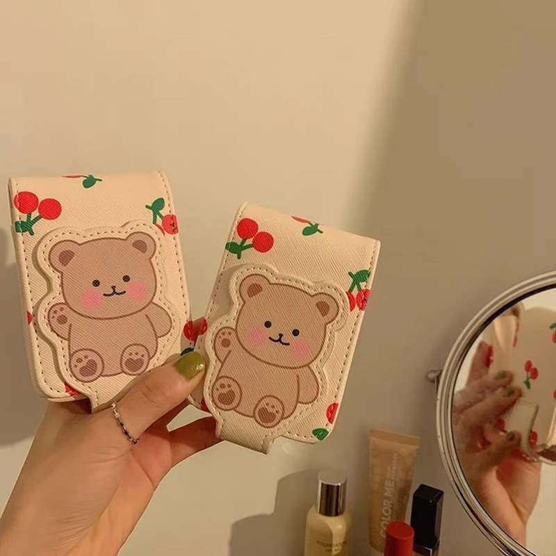 Saco de maquiagem portátil de viagem para mulheres Saco de batom Little Teddy Bear Mini Bag Espelho Saco de armazenamento Capa protetora