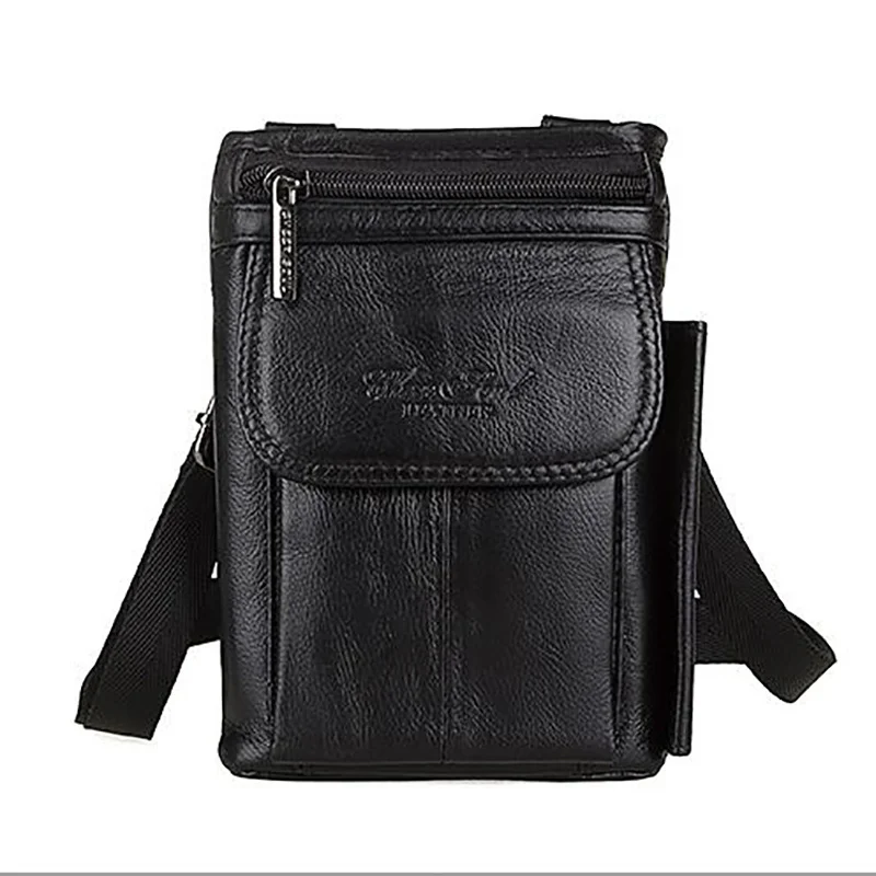 Bolso de hombro de cuero auténtico para hombre, bandolera pequeña de viaje, cinturón de cadera para hombre, funda para teléfono móvil, monedero, riñonera con gancho