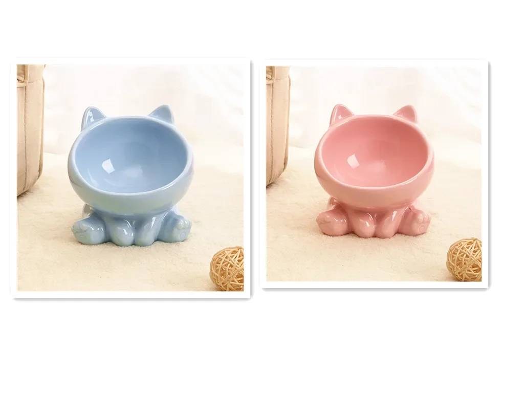 Cat Bowl Integrated Ceramic Diagonal High Feet Cute Protection Cervical Spine Dog Bowl Drinking Cat Bowl Against Black Chin