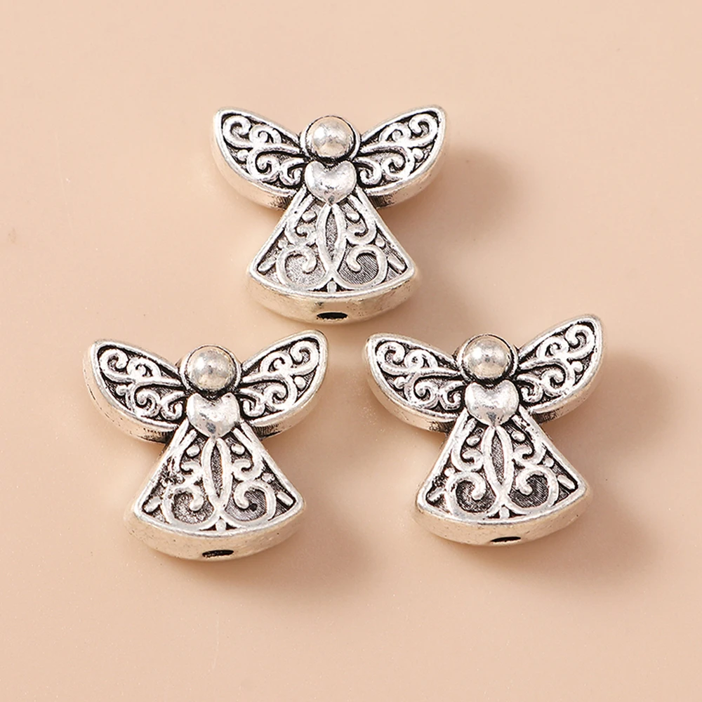 Leslie 10 Stück 12 x 14 mm Legierung, silberfarben, Engel-Feen-Charms, Perlen für Armbänder, Halsketten, DIY-Schmuckherstellung, handgefertigtes Kunsthandwerk – Detail 2
