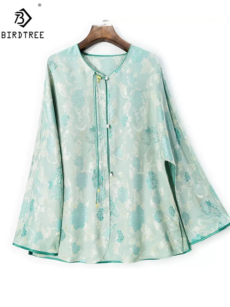 

BirdTree, Song Brocade Silk Elegant Shirt, Women's Jacquard Raglan Sleeve, Loose Chinese Blouses, 2024 Spring New Tops T45359QM