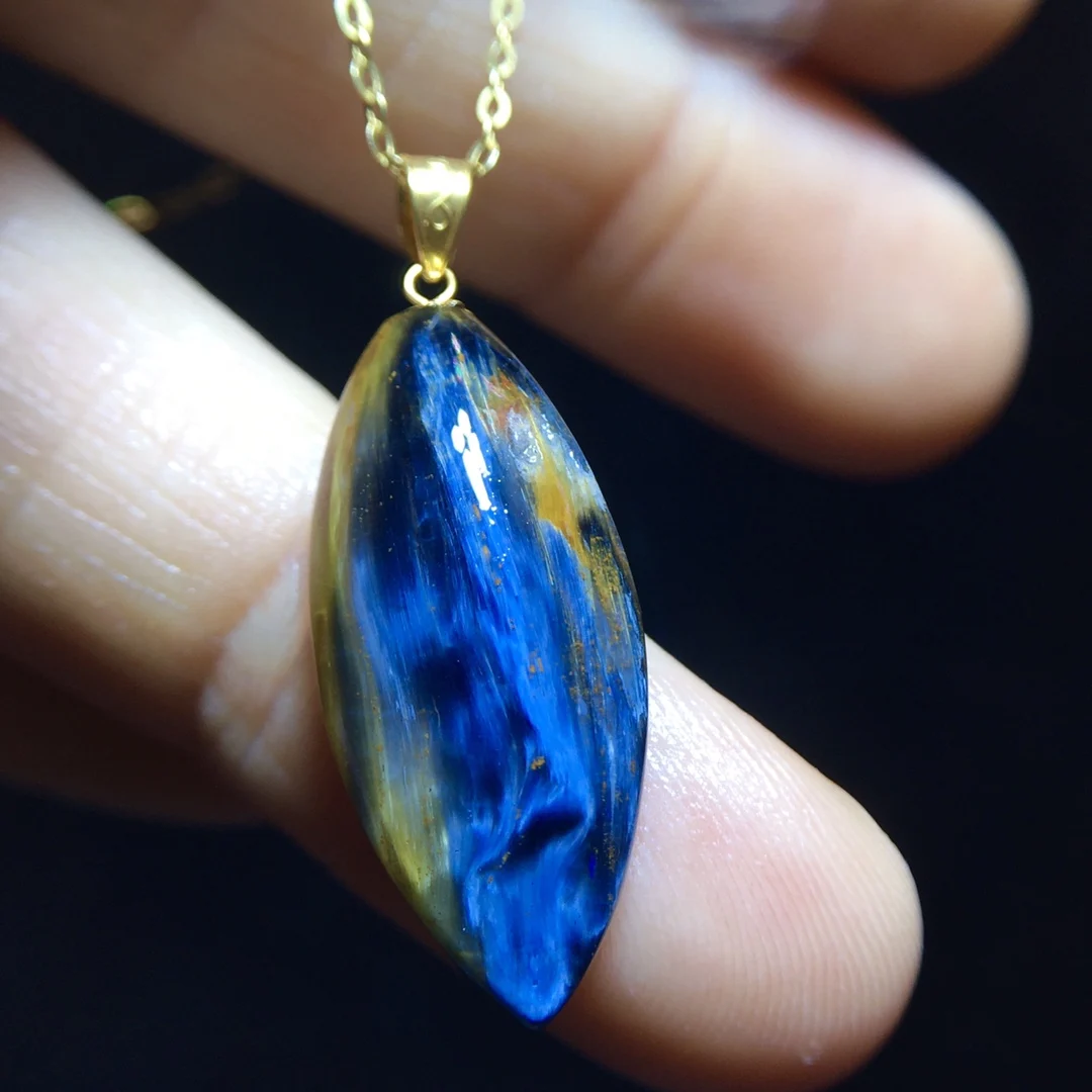Natural Blue Yellow Pietersite Pendant 24.6/11mm Women Men Fire Pietersite Namibia Necklace Jewelry AAAAAA