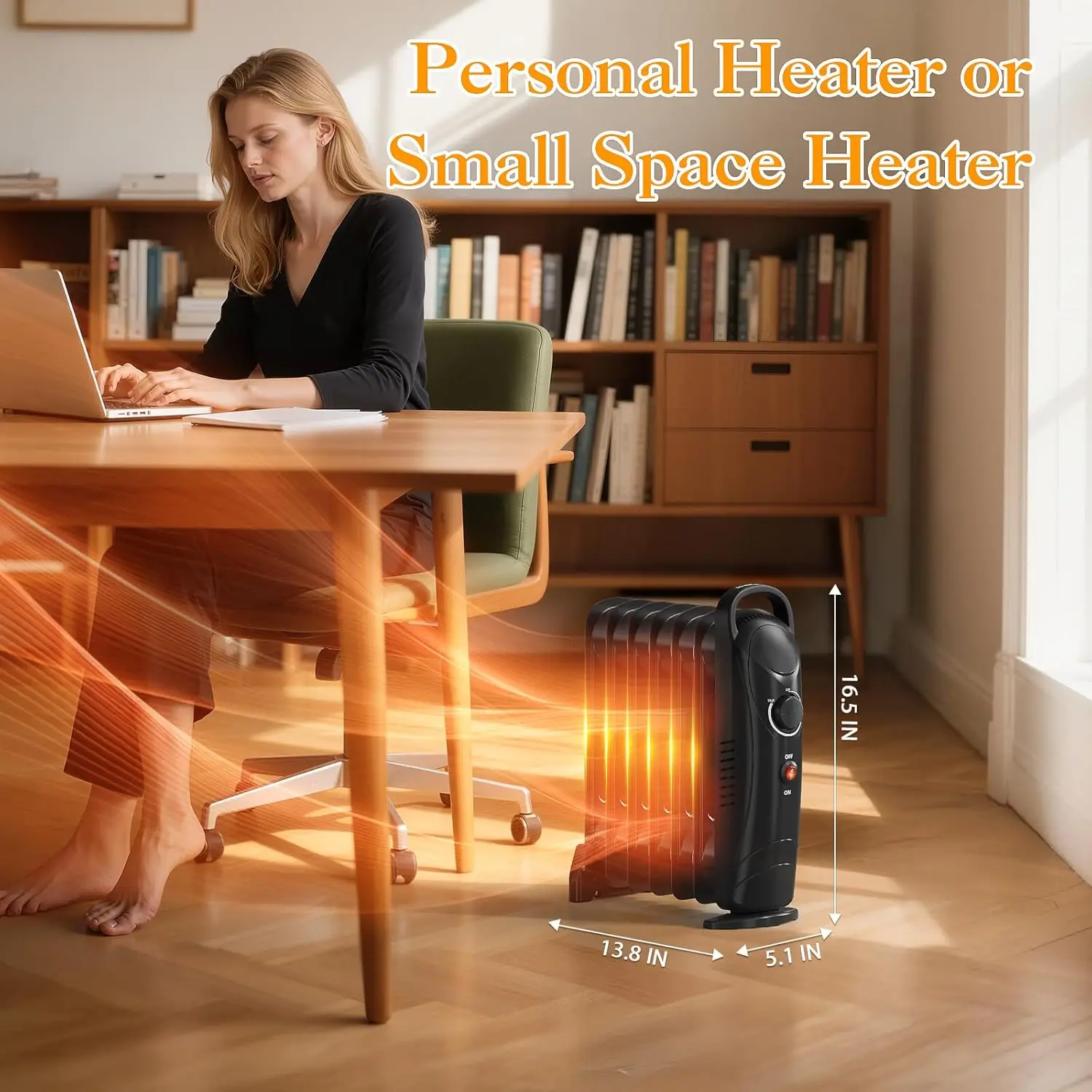 Piccolo Riscaldatore a Olio, Stufa Radiante Portatile con Risparmio Energetico, Protezione da Surriscaldamento, Riscaldatore Personale da 700W Silenzioso
