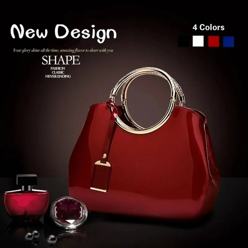 

Korean Version of New Shiny and Versatile Retro Patent Leather Women's Crossbody Handbag with Trendy One Shoulder Luxury Handbag