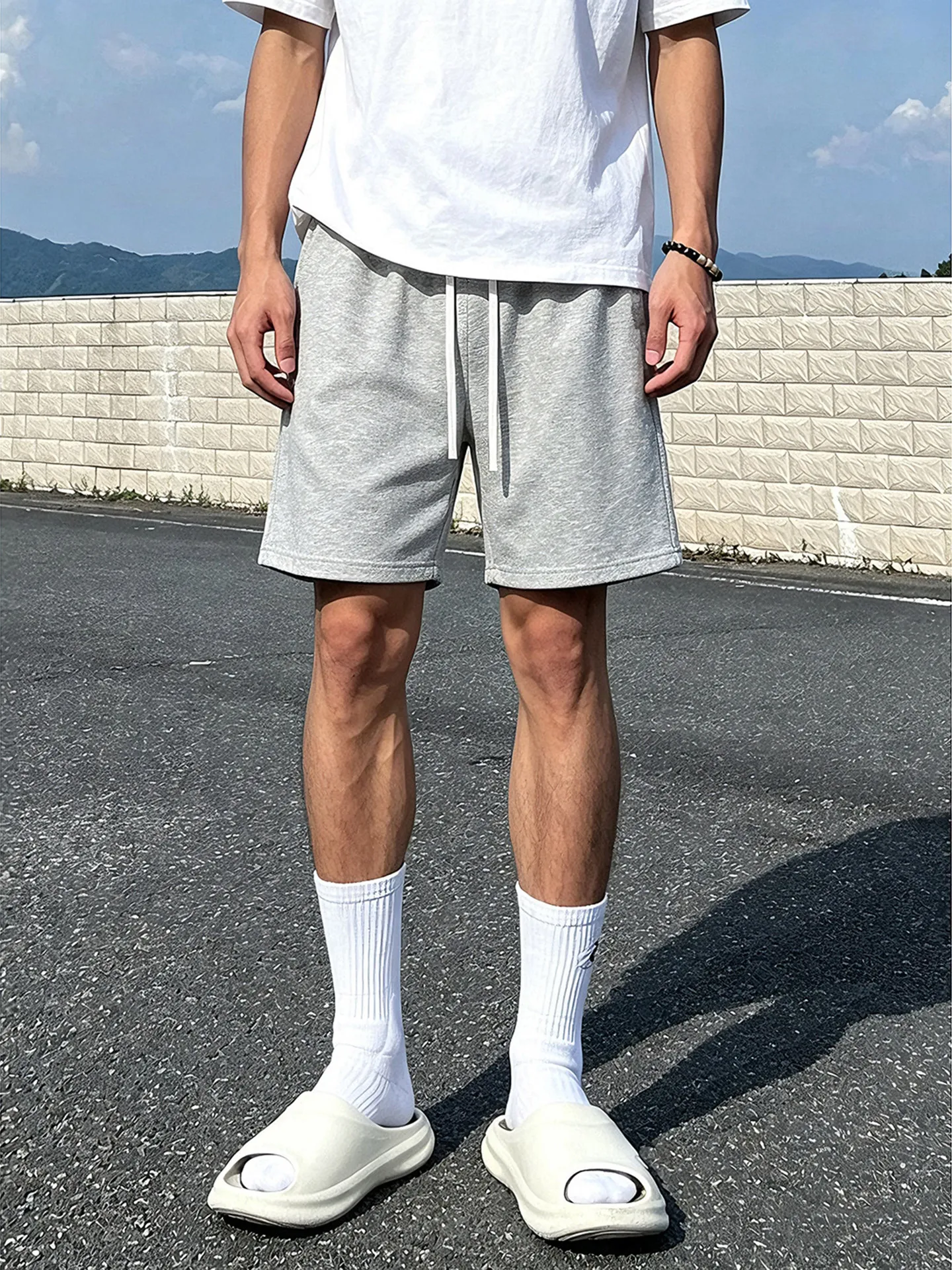

Grey Sports Quarter Pants Men's Summer Outdoor Fitness Running Five-Quarter Casual Basketball Training Shorts Straight Leg Fit