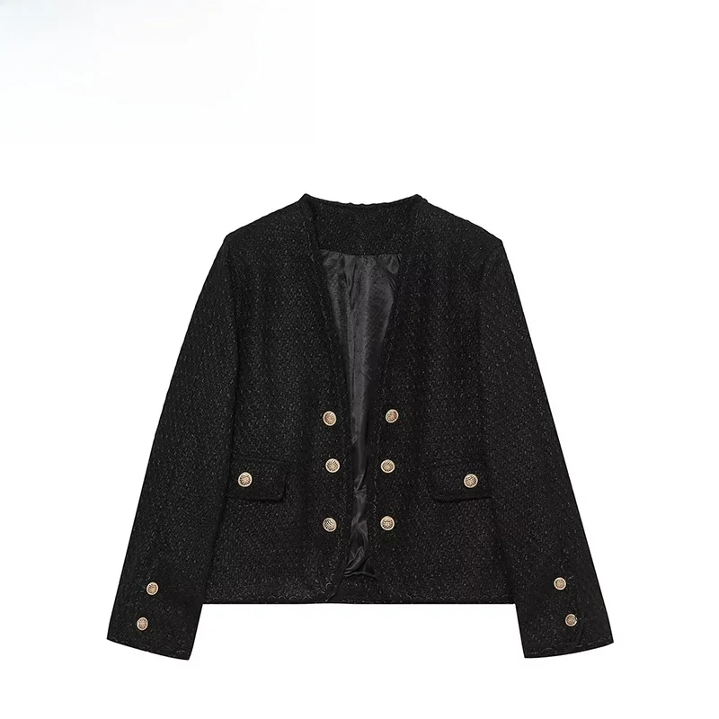 

ZAB Autumn New Women's Faion Textured Coat Design Sense Button Decorated Outerwear Polyester Fiber ort Jaet