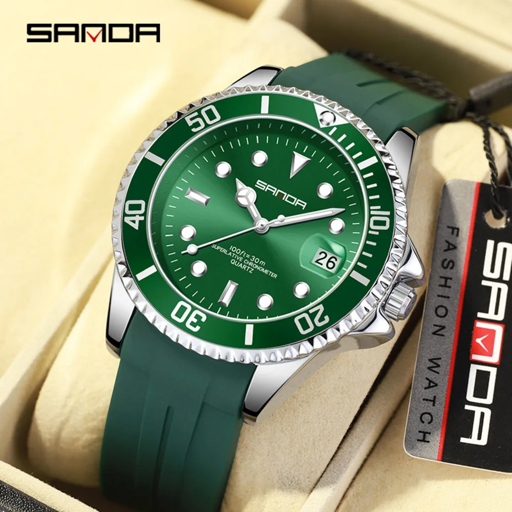 SANDA-Reloj de pulsera de cuarzo para hombre, cronógrafo de negocios, luminoso, resistente al agua, de silicona, a la moda, 30M