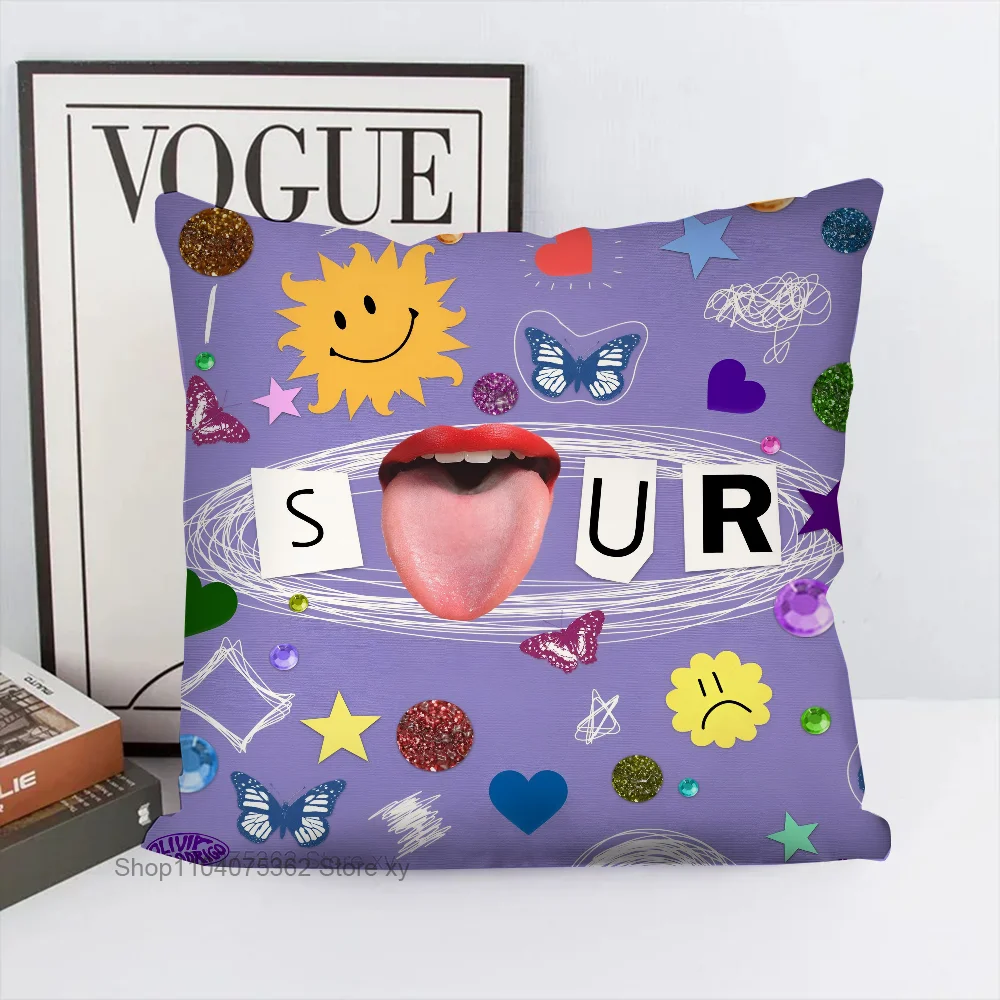 1PC Singer Olivia Rodrigo Sour Title Pillow Case Square Pillow Cushion Cover Bedroom Sofa Room Decoration Casual Pillow Cover