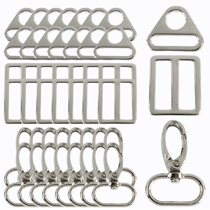 

25mm 3/5Sets Metal Buckle Ring Carabiner Hook Clasp Bag Strap Adjust Tri-Glide Slider Webbing Buckles DIY Hardware Accessories