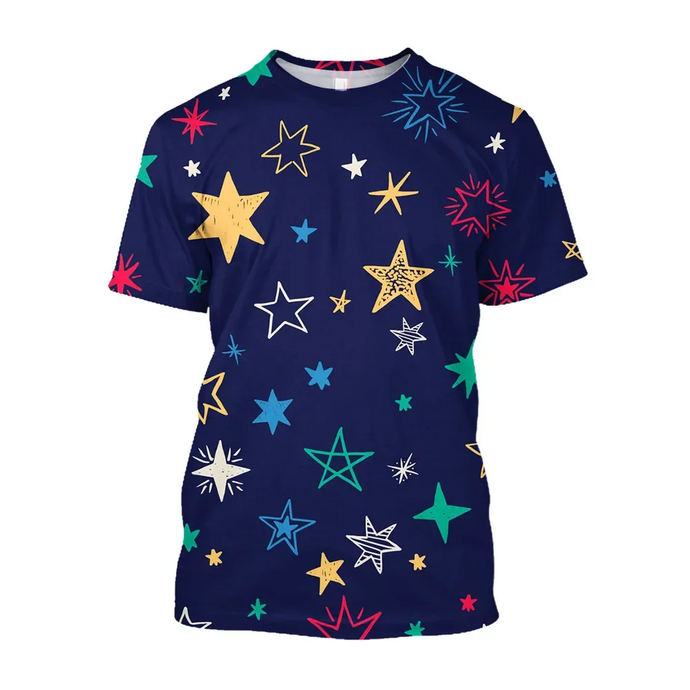 

Веселые модные футболки с пятиконечной звездой и графическим принтом для мужчин и женщин, летняя повседневная футболка с индивидуальным принтом и круглым вырезом, Топ оверсайз с коротким рукавом