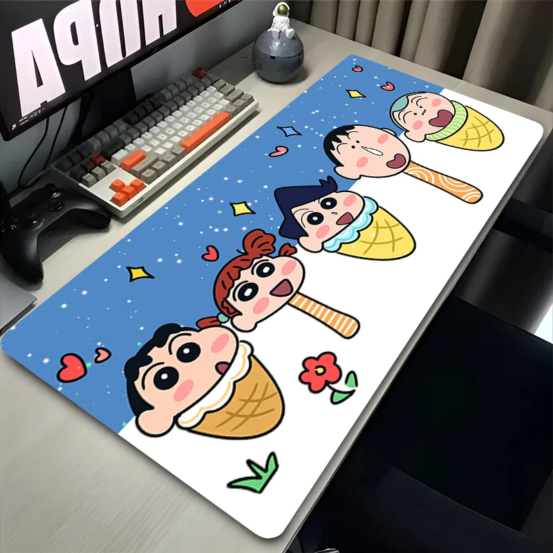 Tapis de souris c-crayon s-shin-chan, accessoires de bureau pour PC, tapis étendu à motif animé, tapis de bureau antidérapant, tapis de jeu en caoutchouc
