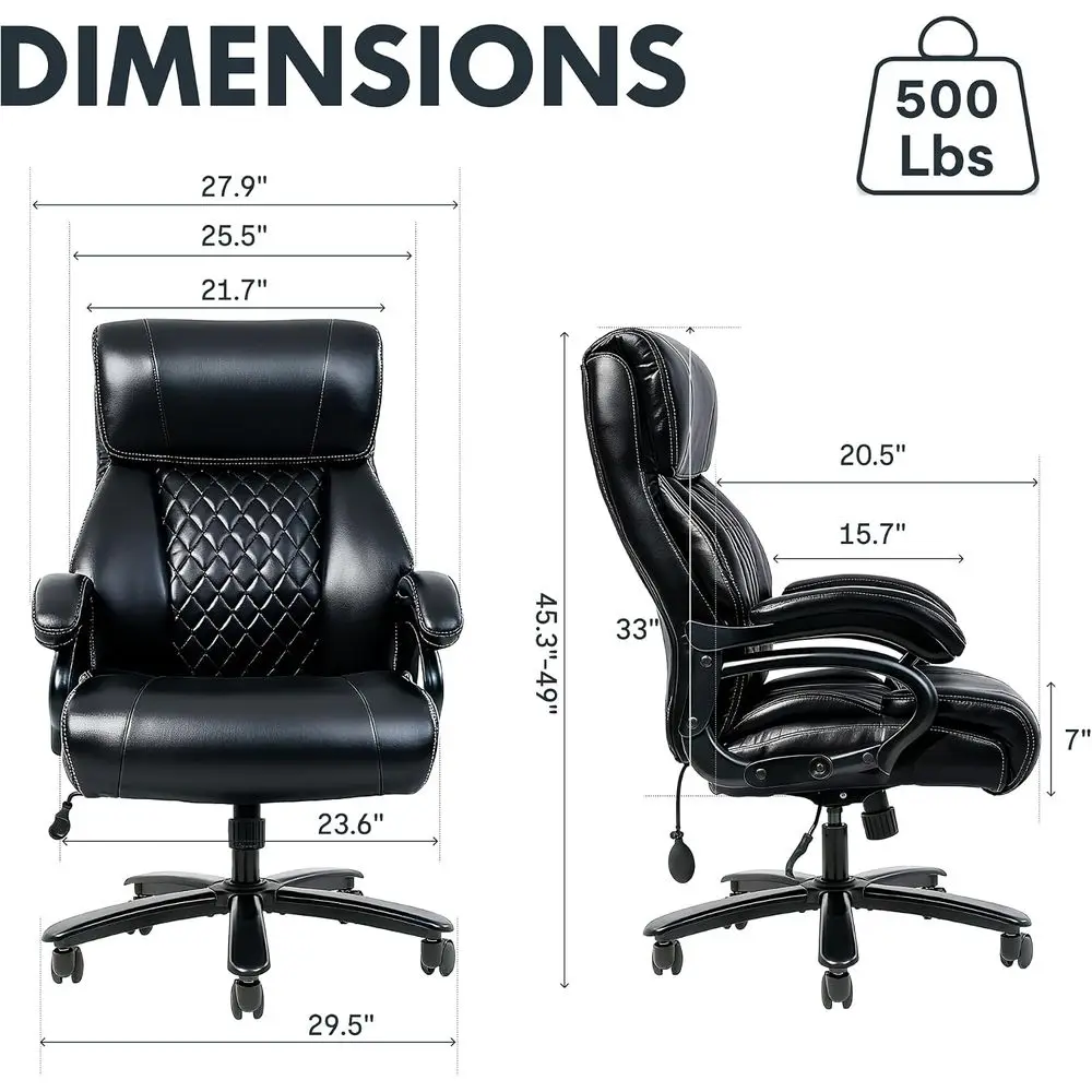 500lbs Big and Tall Oice Chair or Heavy People, High Back Heavy Duty Computer Chair with Stable Armrest 1D Lumbar Support, Desk
