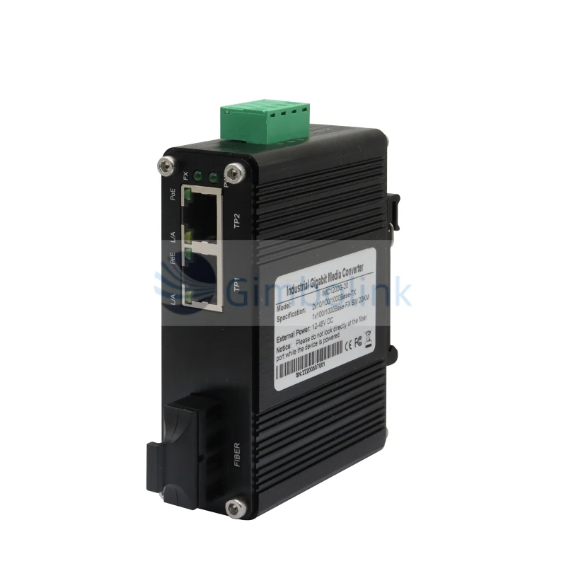Mini Industrial 1-Port 1000Base-X إلى 2-Port 10/100/1000Base-T 30W PoE محول الوسائط معدات تحويل الاتصالات البصرية #4