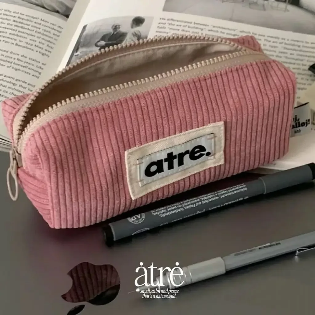 Corduroy Pencil Case Artistic Minimalist Stationery Bag Student Storage Bag Student Stationery Box Storage Bag Korean Stationery