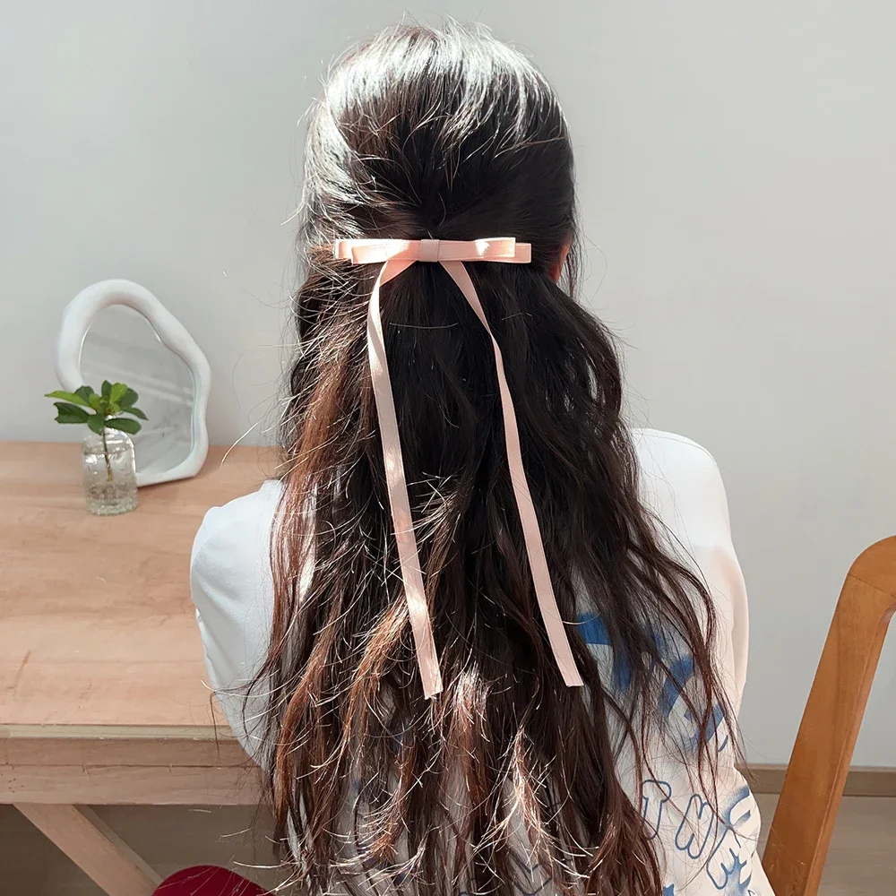 Banda para el pelo con lazo de 3 colores, cinta coreana, horquilla larga con borla, accesorios para el cabello para mujer y niña, accesorios para el