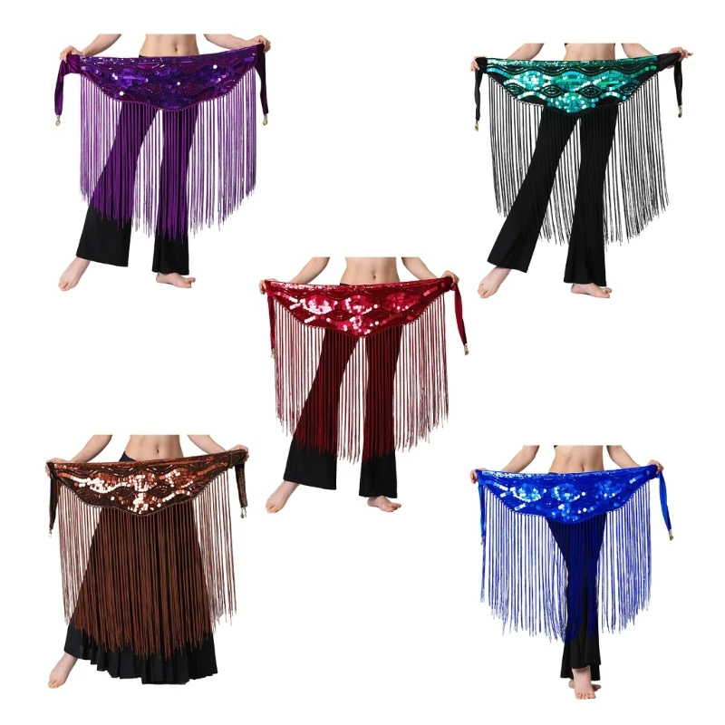 Ethnic Belly Dance Waist Wrap Belt for Stage Performances Folk Dance Hip Scarf