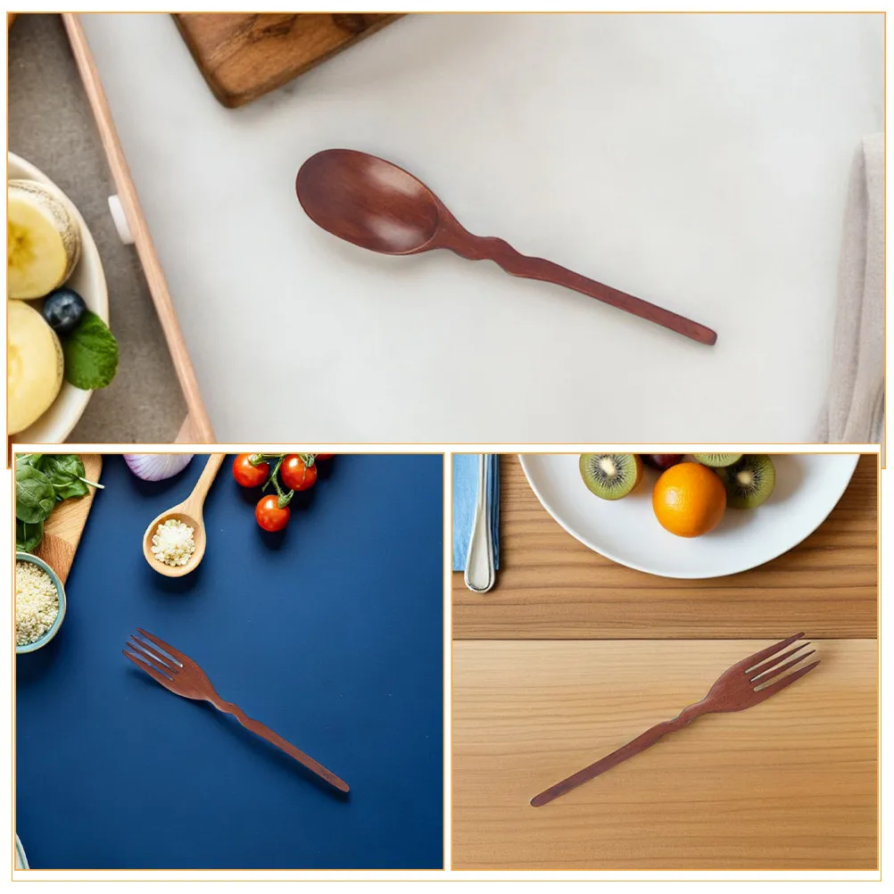 4Pcs Wooden Fork and Spoon Set Hand Polished Smooth Finish Heat Insulated Antislip Grip Portable Picnic Camping Office Cutlery