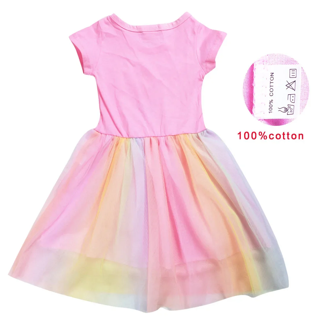 Gabby Doolhouse Clothes Kids Anime Gabby Chat Rainbow Gauze Skirt Baby Girl Princess Dresses Children Wedding Party Knee-Length