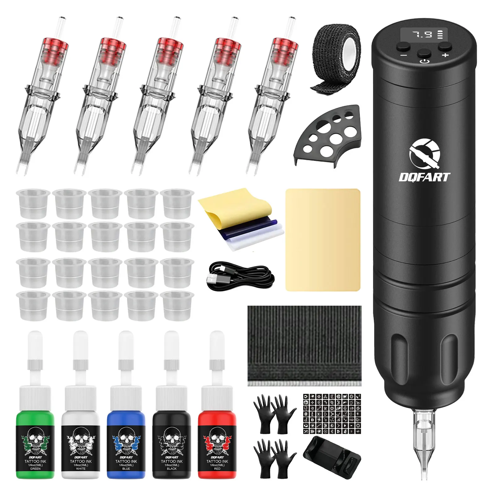 

Tattoo Kit DQFART Black Tattoo Pen Kit For Body Makeup Tattoo Machine Kit New Tattoo Power Supply Tattoo Gun Kit
