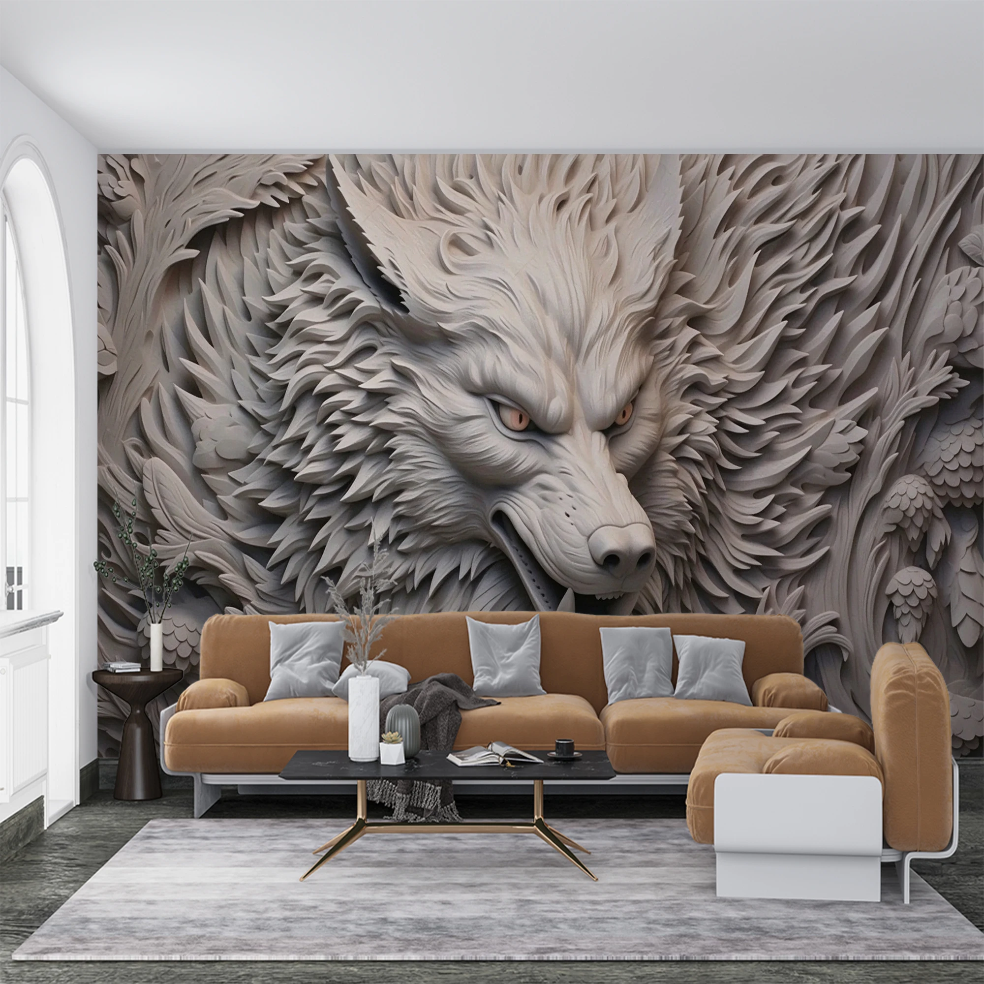 Custom 3D Relief Wolf Mural Embossed Sculpture Effect Wallpaper Wild Animal Wall Mural for Living Room Home Decor