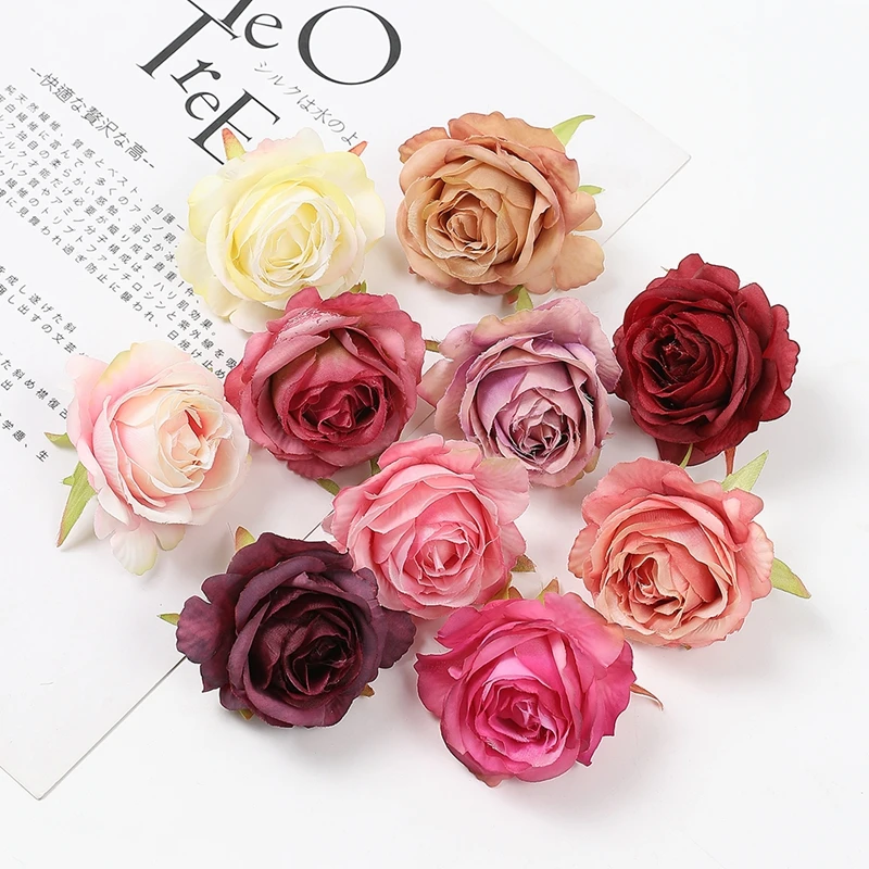 رؤوس زهور اصطناعية وردية حريرية ، زهور مزيفة ، حديقة ، ديكور زفاف ، ديكور منزلي شمالي ، أكسسوارات إكليل زهور تصنعه بنفسك ، 5: 10 #3