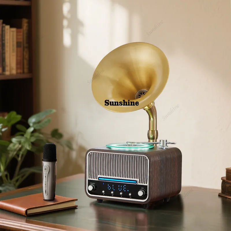 Mini Gramophone Aromatherapy Night Light Bluetooth Speaker Vintage Family Karaoke Birthday Gift