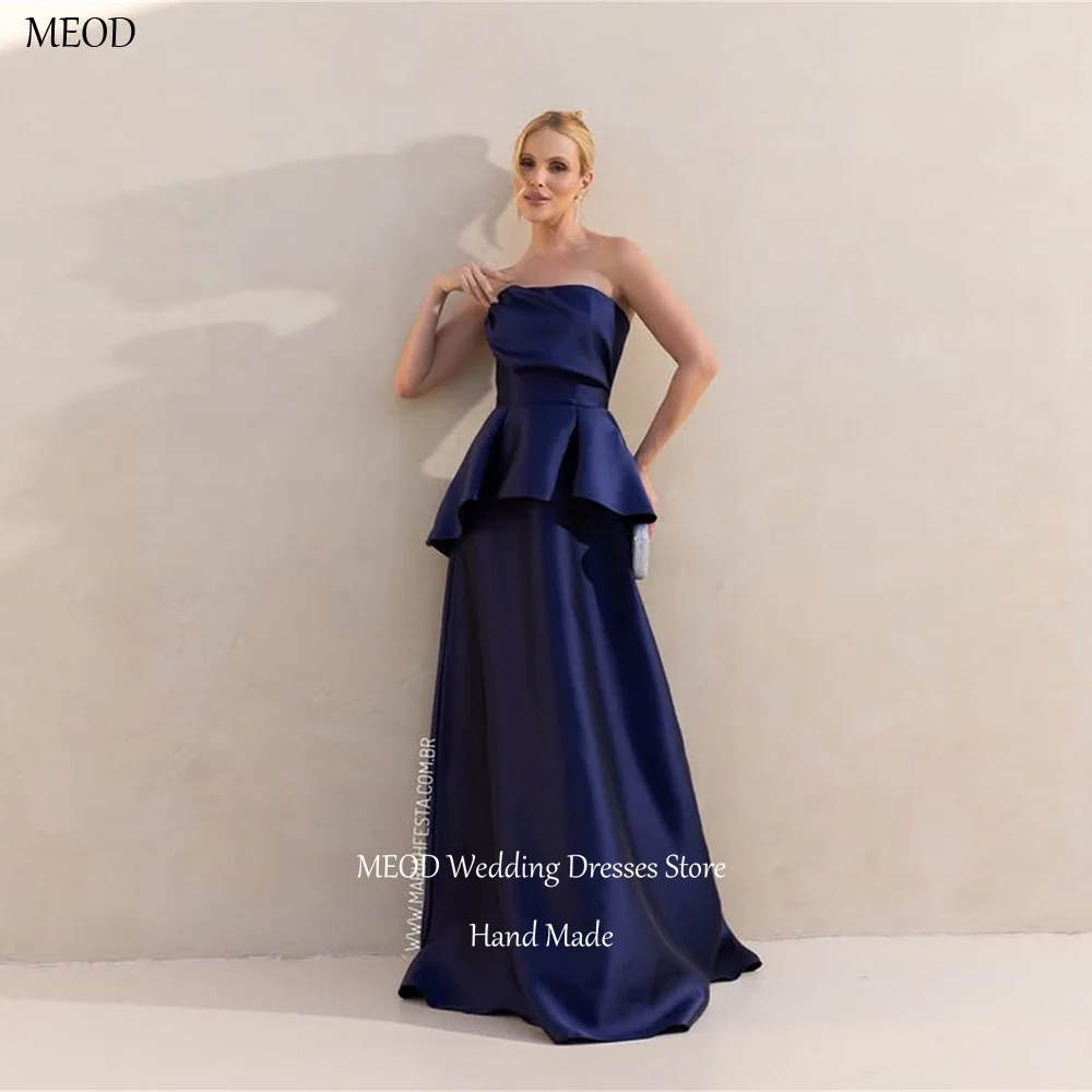 MEOD Navy Blue Satin Vestidos Feminino Elegante Strapless Formal Wedding Guest Dress Backless Vestidos De Festa Customized