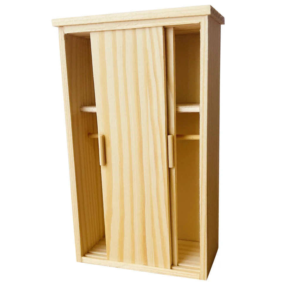Mini kledingkast ornamenten lichtgeel houten vintage kast voor poppenhuis slaapkamermeubilair miniatuur opslag decor kinderen spelen