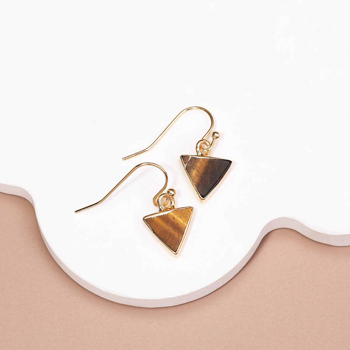 Natural Rose Quartz Amethyst Obsidian Women's Jewelry Earrings Versatile Triangular Natural Stone Earrings Trendy Accessories