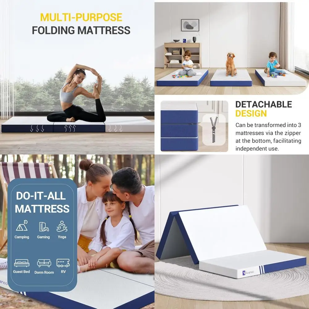 접이식 매트리스 트윈 XL, 접이식 매트리스 4인치 메모리폼, 탈부착 가능한 커버와 분리형으로 휴대 가능한 삼단 접이식 매트리스