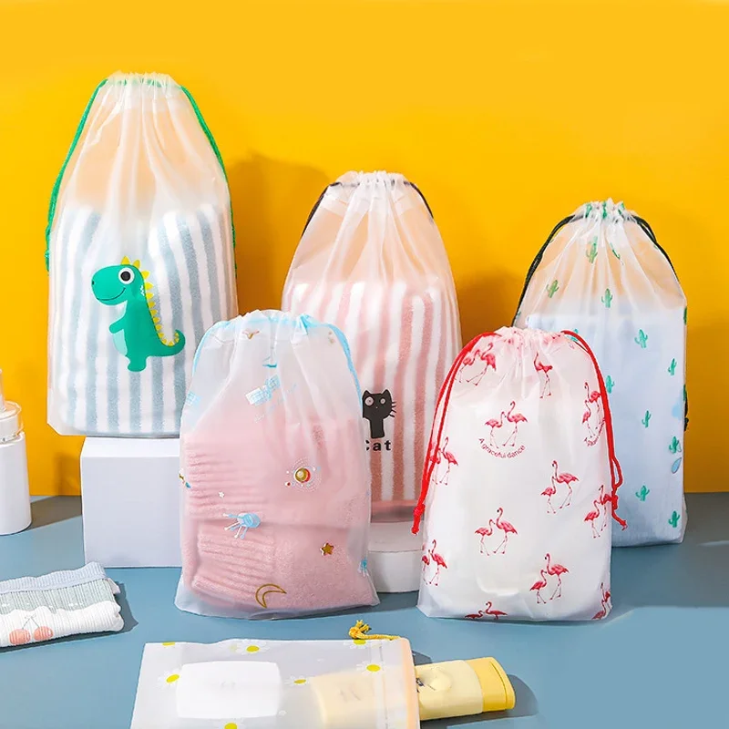 Transparent Drawstring Cosmetic Organizer Storage Bag Cute Animal Women Travel Washing Toiletries Makeup Cartoon PVC Pouch Bags