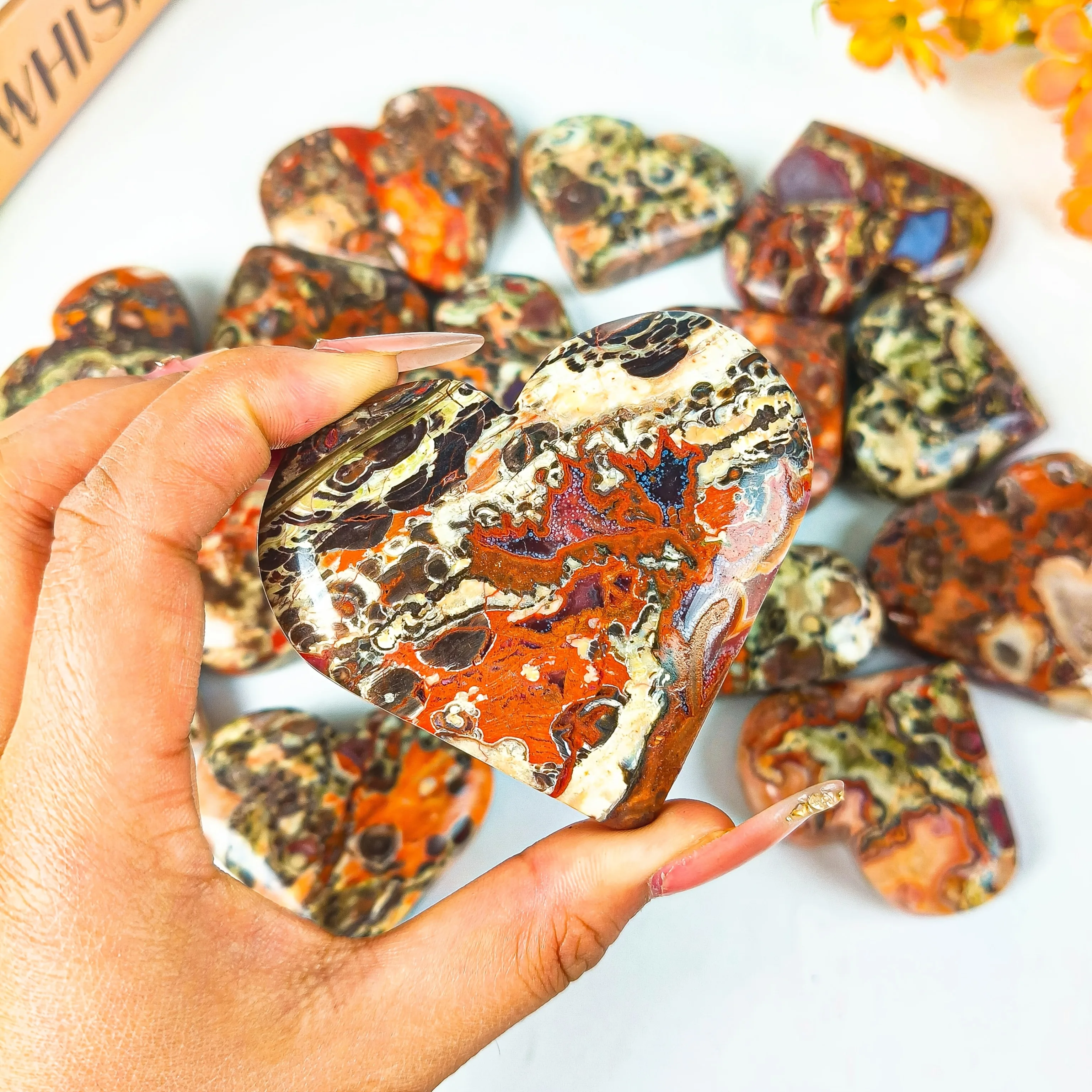 Picture 6: Natural Money Agate Heart Shaped Stone Polished Crystal Healing Reiki Solar Plexus Chakra Prosperity Abundance Meditation Gift