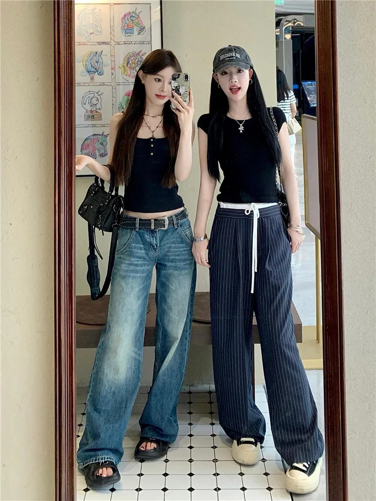 

American High Street Spicy Girl Loose Straight Leg Jeans Women's Loose Slimming Drapey Tall Extended Floor-Length Pants