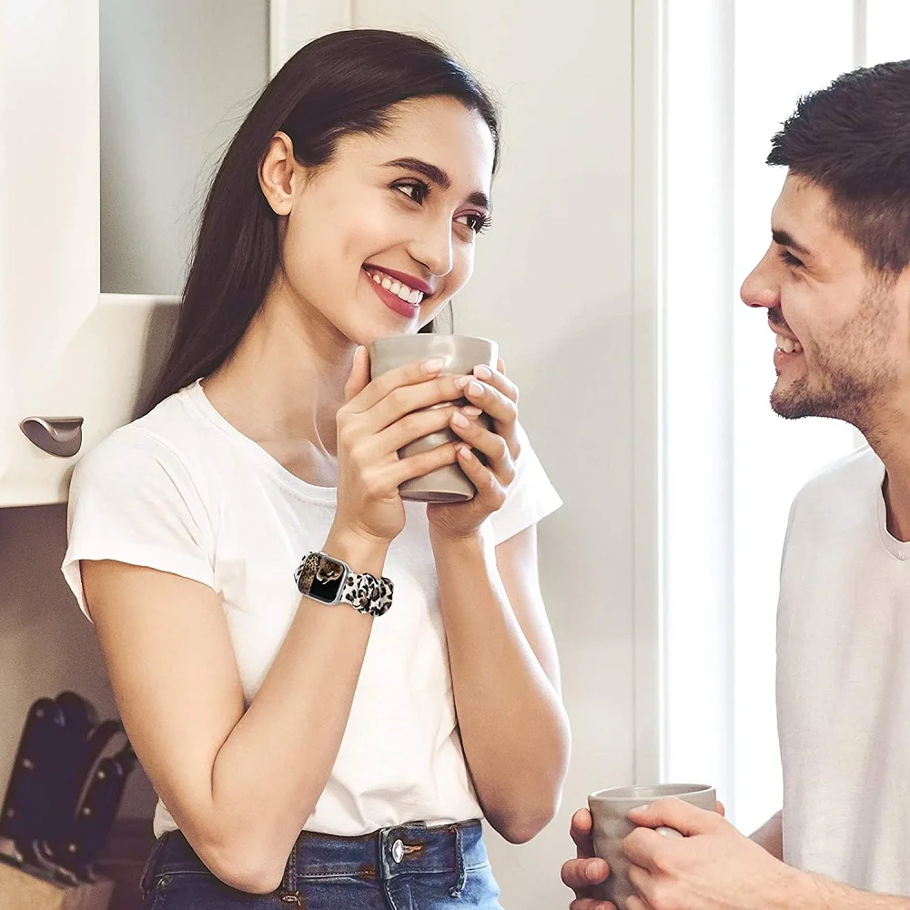 YAYUU حزام ل أبل أشرطة ساعات يد Scrunchie ل 38 مللي متر 42 مللي متر 40 مللي متر 41 مللي متر 44 مللي متر لطيف طباعة مرونة سوار ساعة ل iWatch سلسلة 7 6 5 4