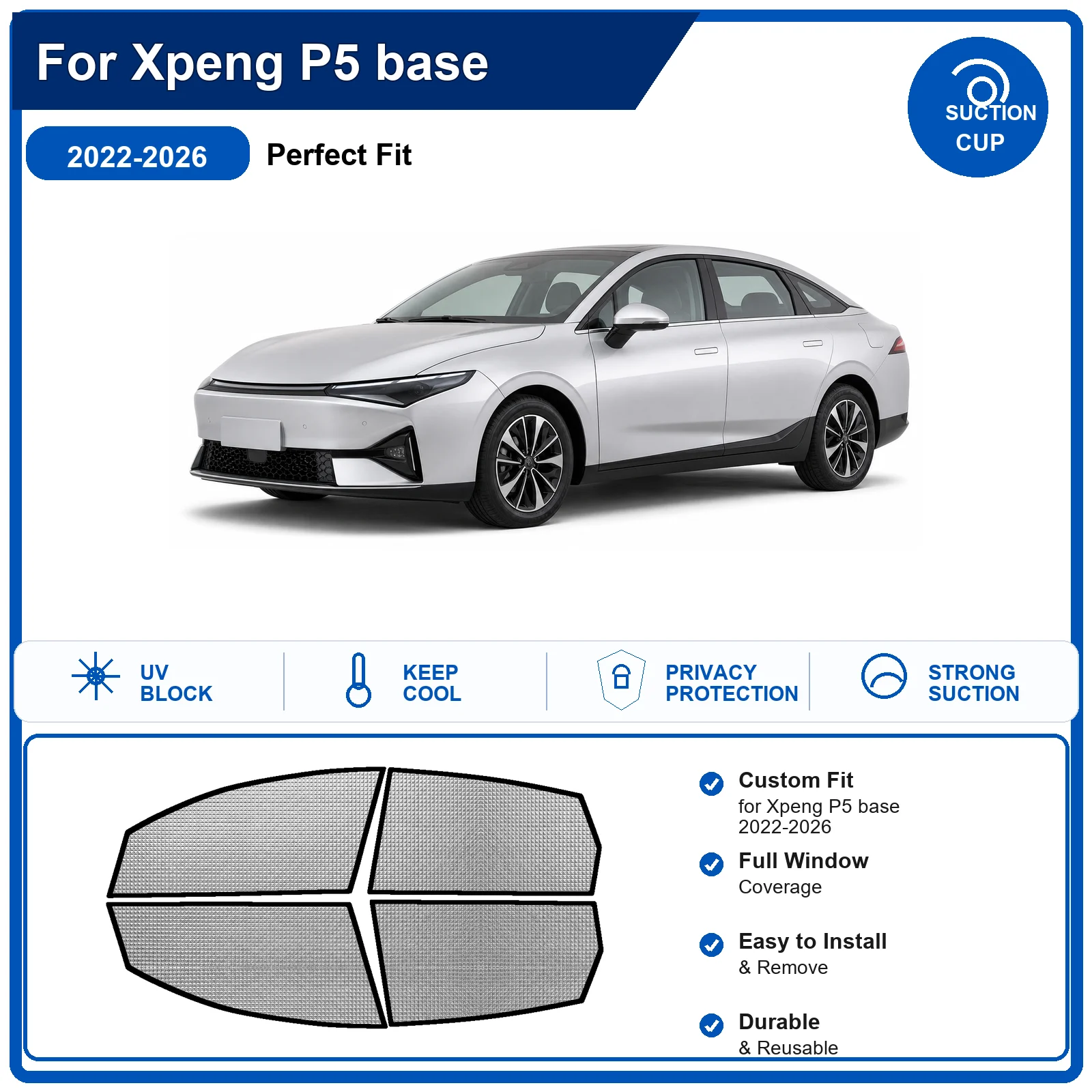For Xpeng P5 base 2022-2026 Custom Full Set Windshield Sun Shade Aluminum Foil Heat Insulation Anti UV Foldable