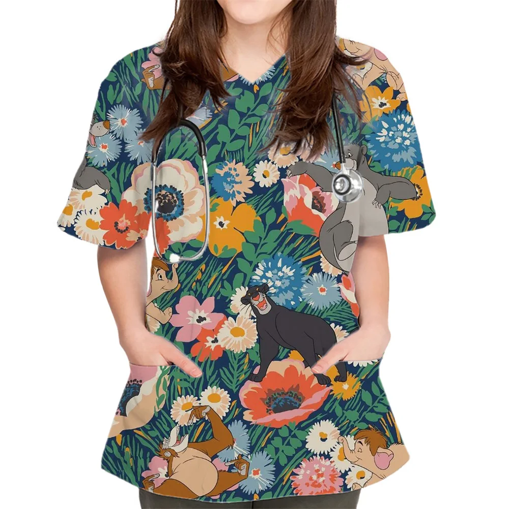 Nursing V Para Mujer Uniforme De Veterinario Dental Enfermera Blusa Trabajo Con Estampado Dibujos Animados Camisetas Para Mujer