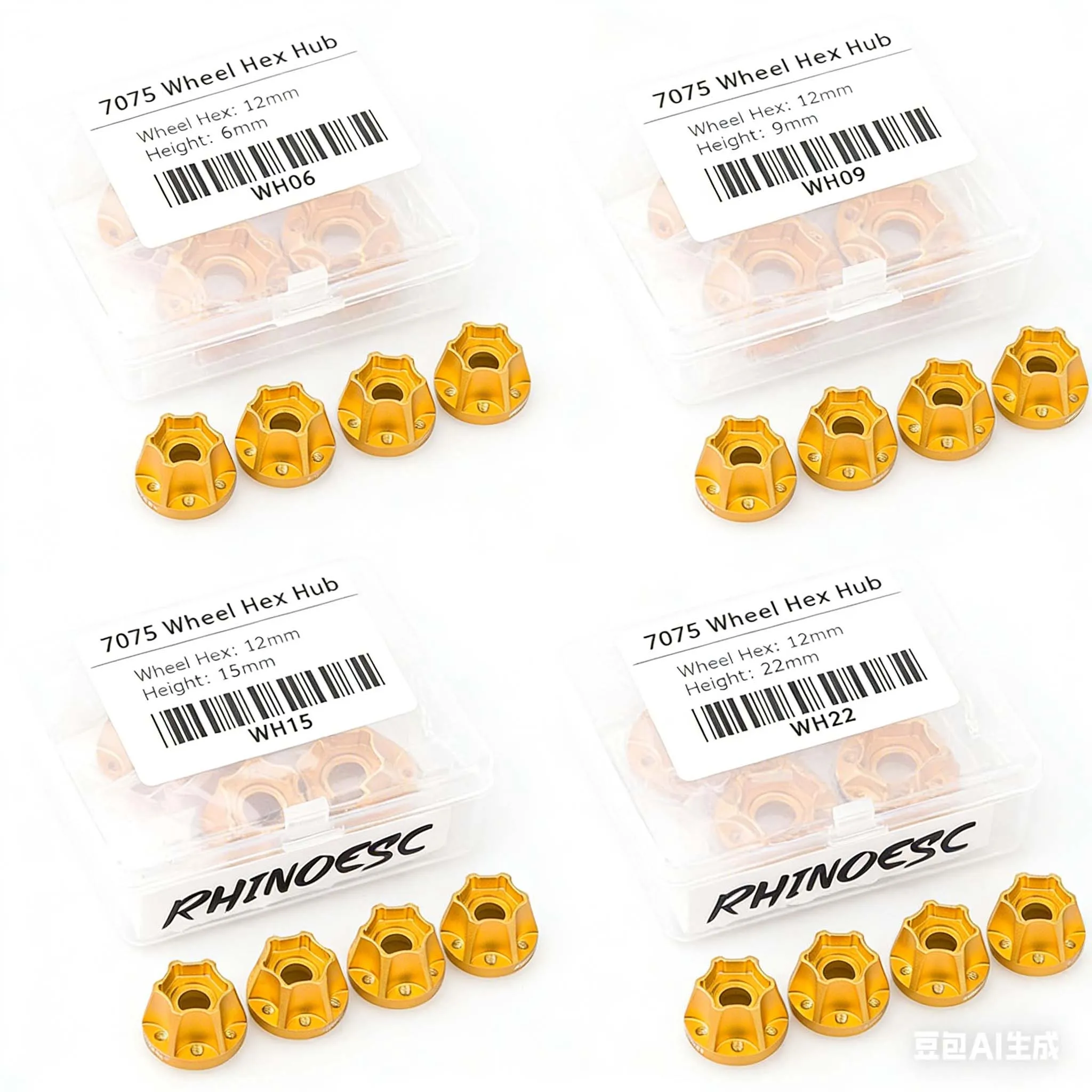 

Rhinocrawler 4PCS Hex Hub Set for 1/10 RC Crawler 1.9 2.2 Wheels Compatible with Axial SCX10 Capra MOA Shafty in Multiple Sizes