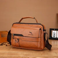 Bolsos de mensajero de marca de canguro de lujo, bolso cruzado informal de cuero para hombre, bolso de hombro de negocios marrón y negro, bolso de mano para hombre