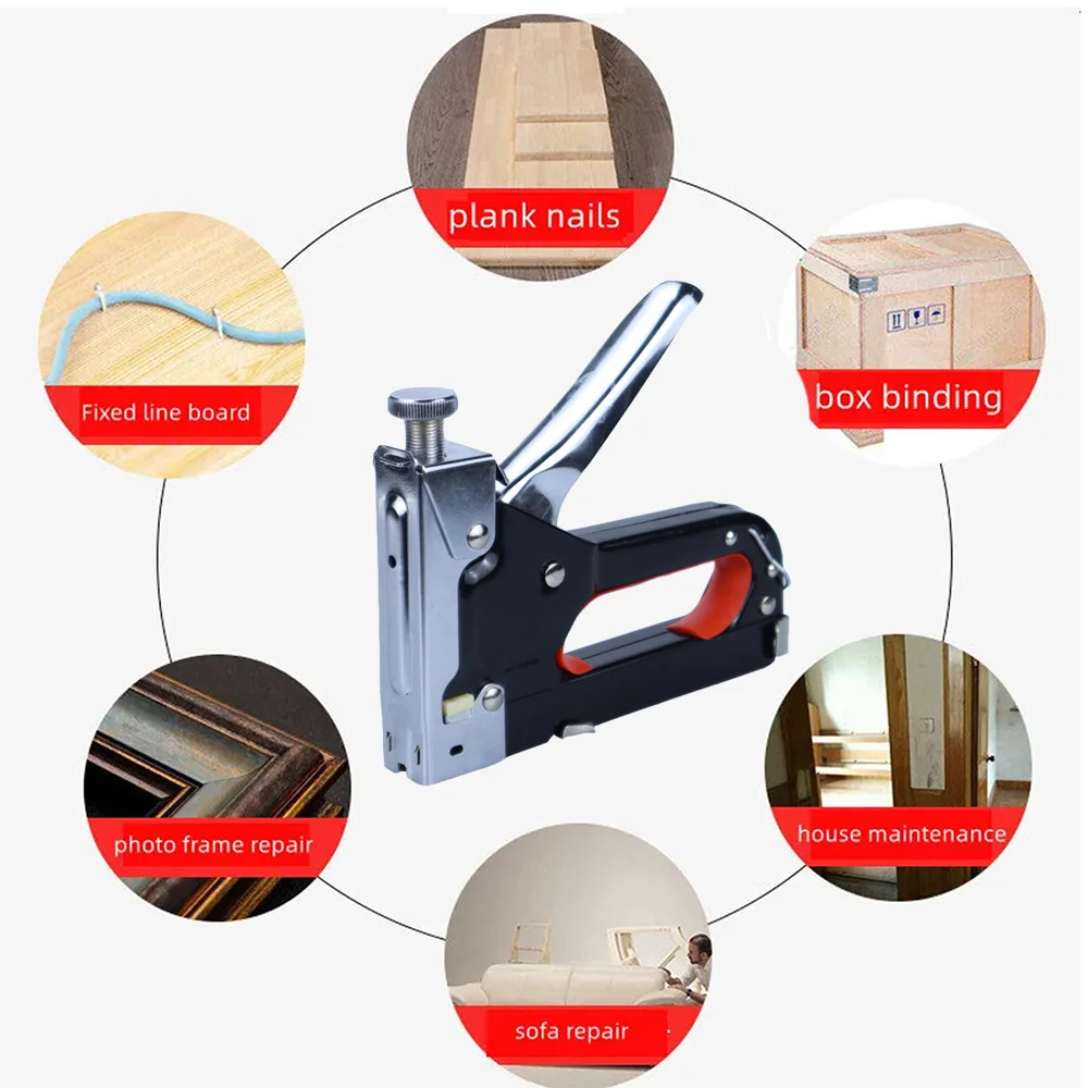 Upholstery Staple Gun Heavy Duty 3-in-1 Stapler Gun 600Pcs Staples Manual Nailer Adjustment Stapler Gun for Crafts Carpentry DIY