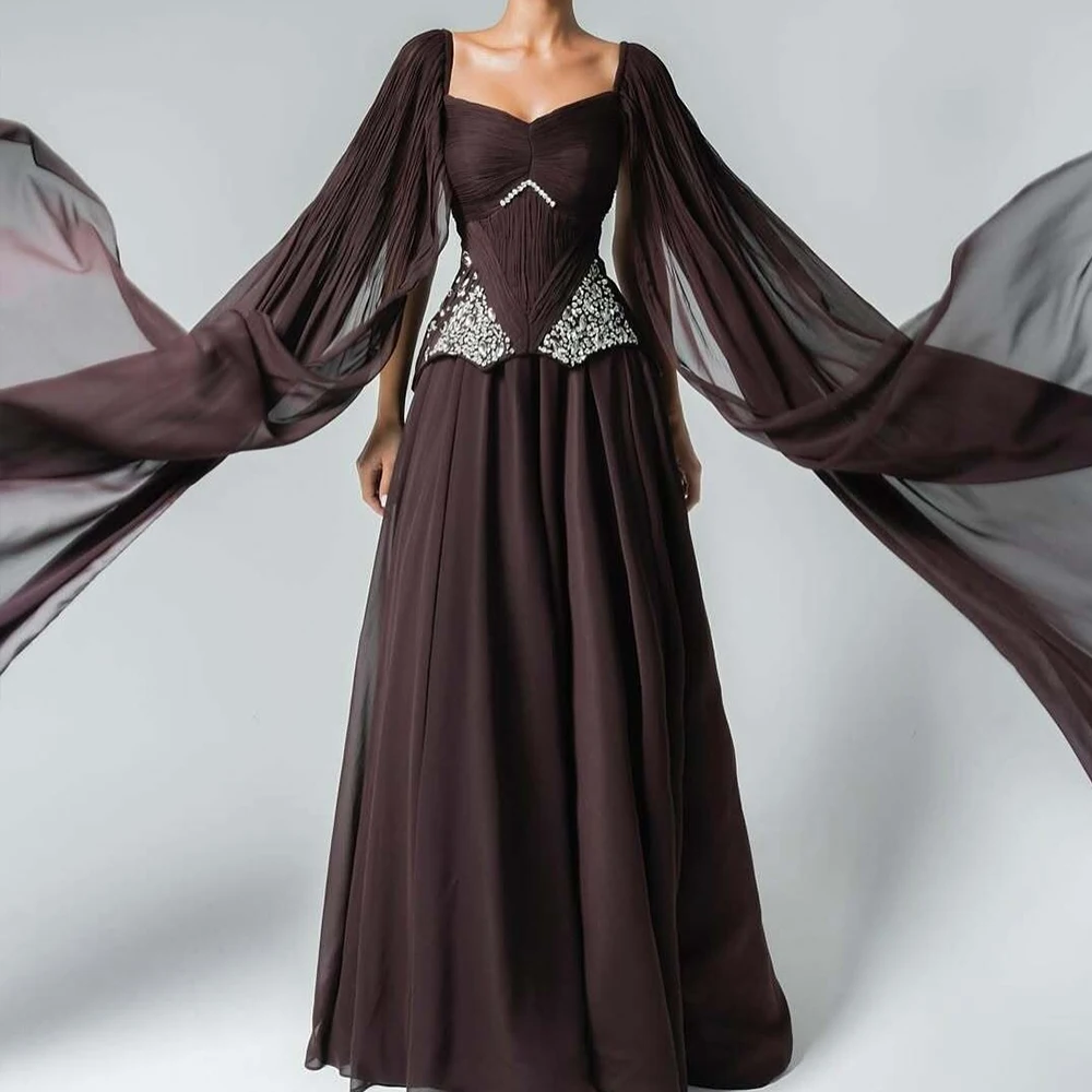 

Вечерние платья с кристаллами по индивидуальному заказу, роскошная шифоновая накидка 2025, трапециевидной формы, свадебное платье для гостей для женщин, длинные элегантные платья для выпускного вечера